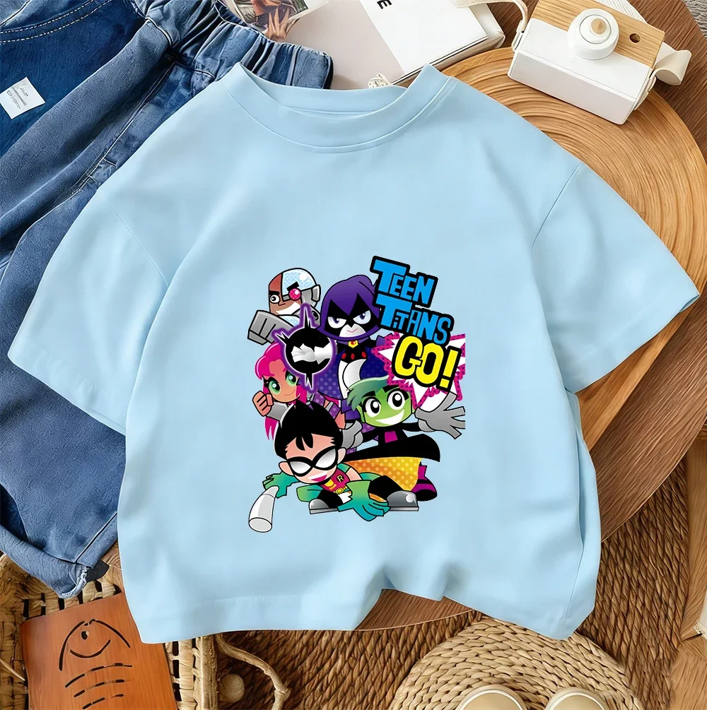 

Милая футболка Kawaii Teen Titans Go для детей от 3 до 14 лет, летние повседневные модные топы с круглым вырезом и рисунком для мальчиков и девочек, лето 2026