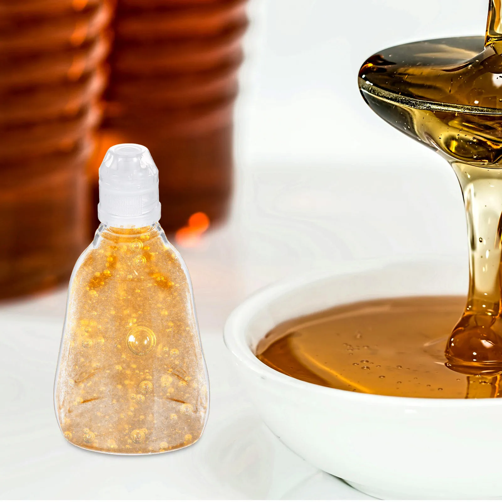 

Clear Plastic Honey Dispenser Bottle Flip Cap Squeezable Design for Honey Sauces Condiments Salad Dressing Syrup Ketchup Mustard