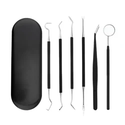 Stainless Steel Dentist Clean Tools Black Dental Mirror Double Probe Sickle Hoe Tooth Cleaner Dental Tool Products Oral Care Kit