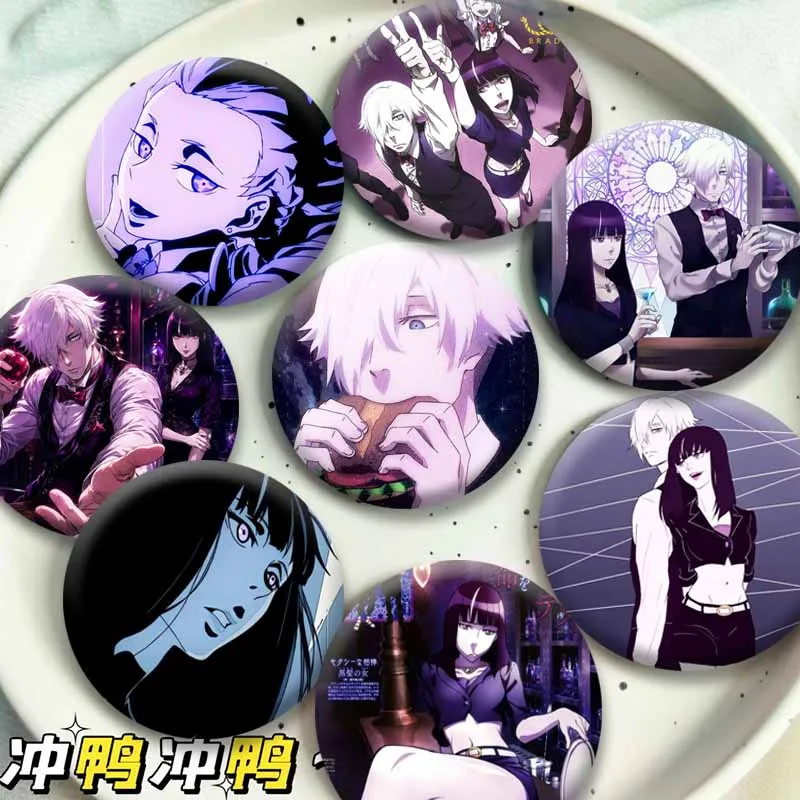 Anime Peripheral Death Parade Lapel Pins Handmade Round Badge Cartoon Role Playing Brooches Clothes Backpack Decor Ornament Gift