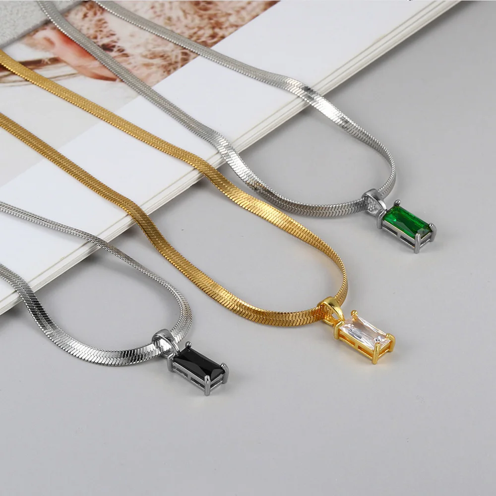 Platz Kristall Anhänger Halsketten für Frauen Korean Fashion Edelstahl Colliers Klinge Kette auf Die Hals Schmuck Großhandel N371 – Detail 3