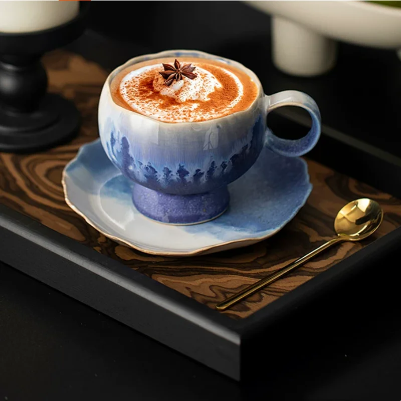 Vintage Kiln Turned Glaze, Mugs, Ceramic Coffee Mug, Tea Set, Exquisite Afternoon Tea Cup and Plate Set, Gift Box, 230ml