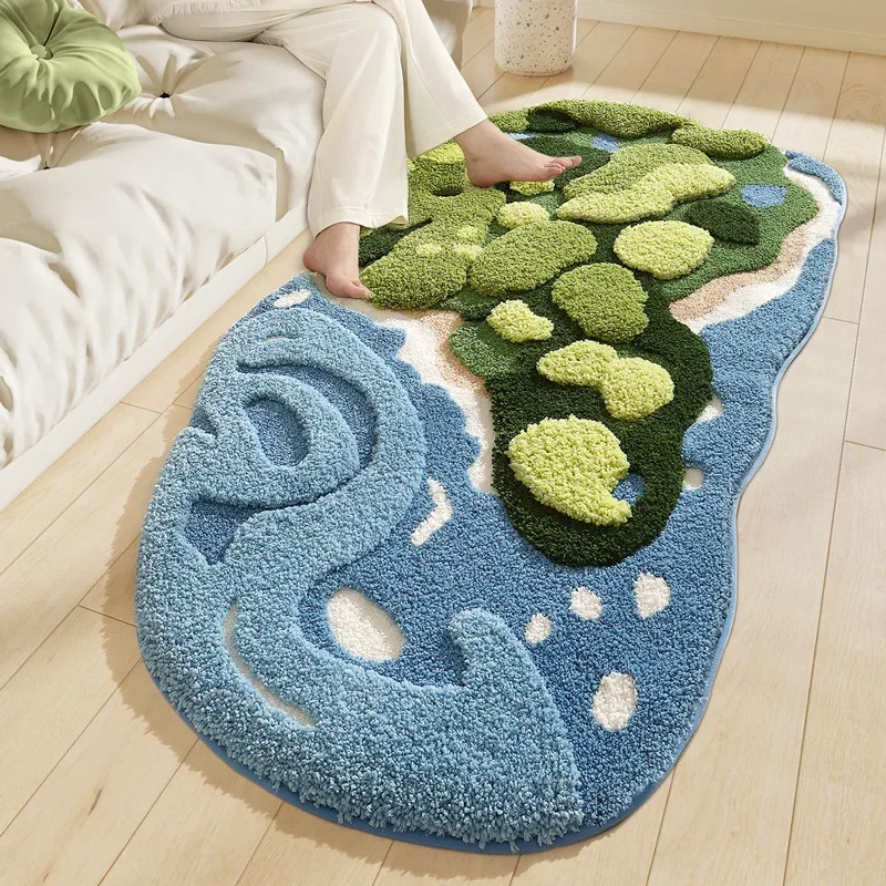 

Natural Style Moss Area Rug Bedroom Bedside Rug Thickened Flocking Cloud Foot Feel Home Living Room Decoration Long Carpet