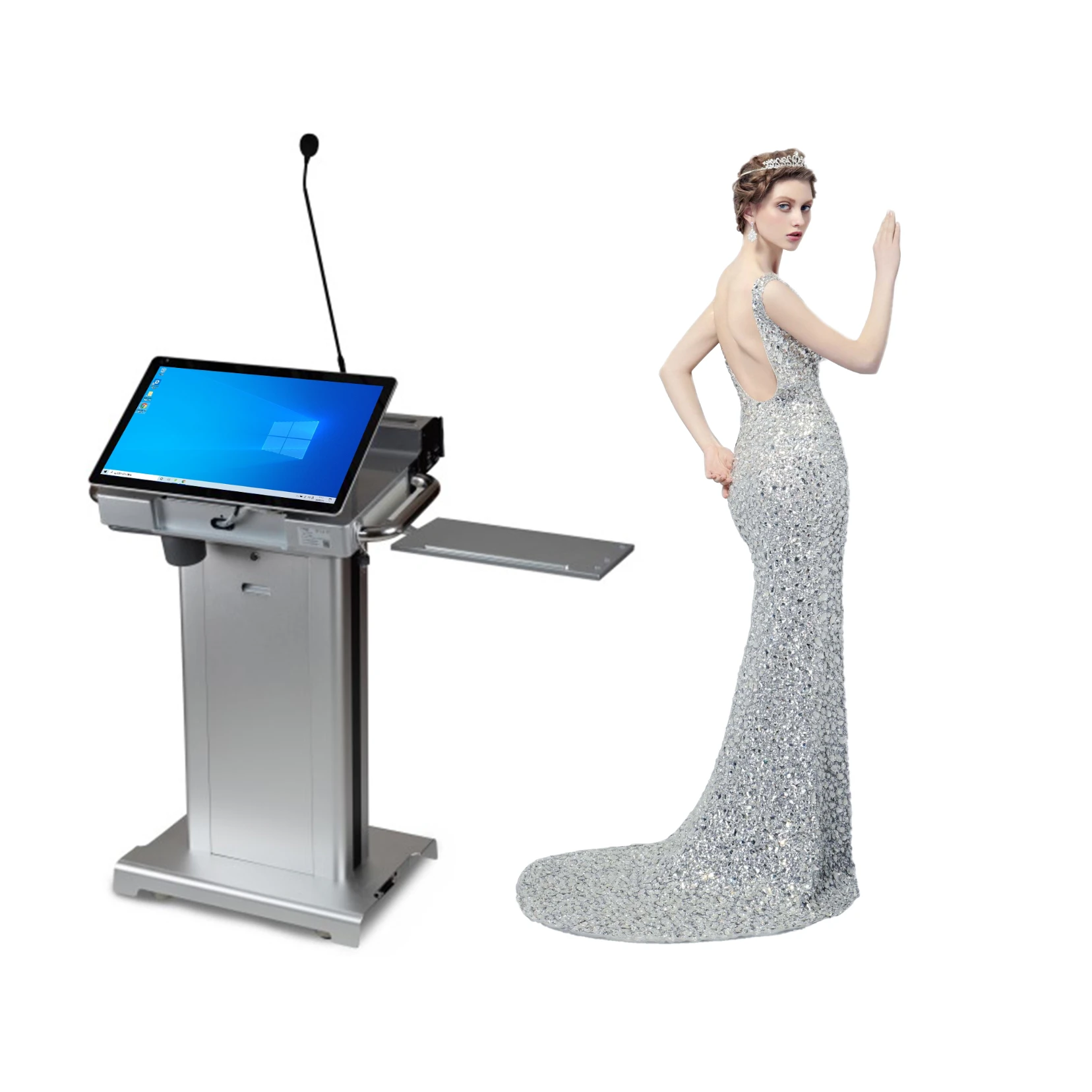 Special Price 23.8 Inch Digital Podium For Conference Room; Church Pulpit With Electric Lifting; Aluminum Lectern