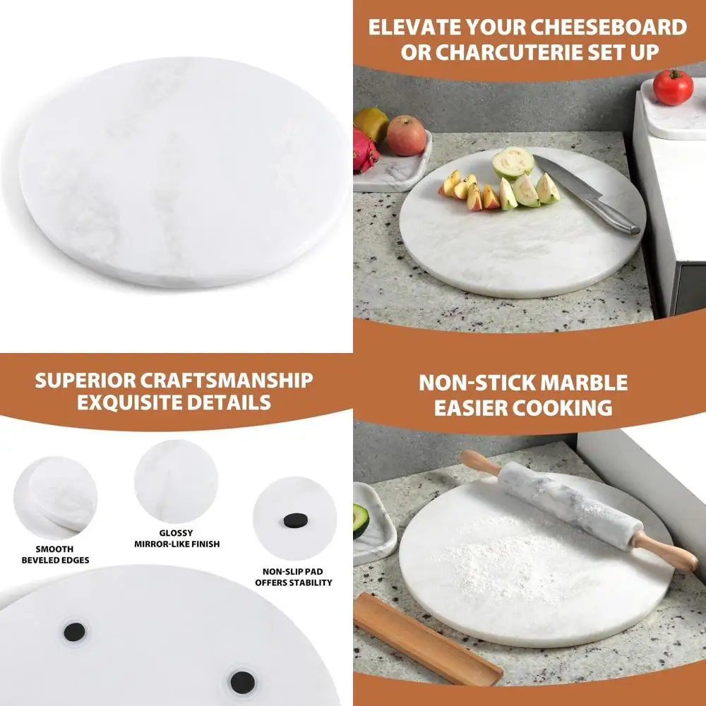 

Natural African Marble Slab, 16 Inch Round, Handcrafted for Kitchen Use: Ideal for Cheese, Charcuterie, and Pastry Prep