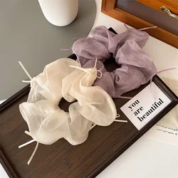 New Korean Simple Lace Mesh Hair Band for Women Sweet Bow Ribbon Rubber Band Headband Girls Daily Hair Accessories