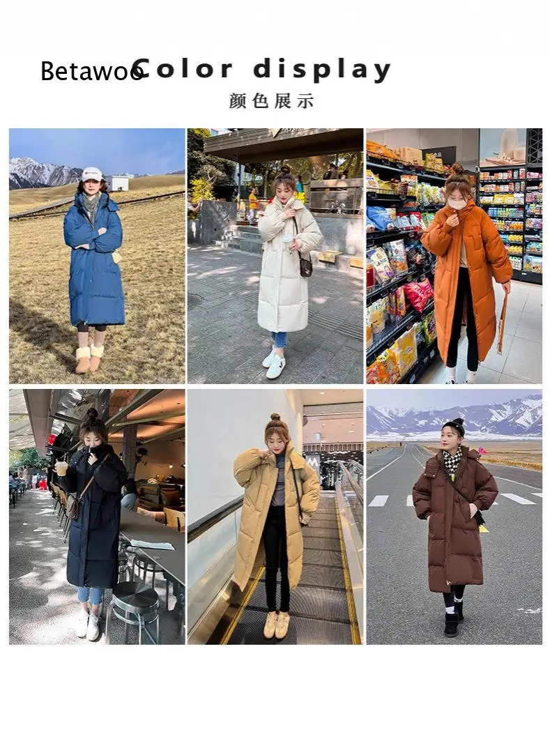 Womens knee length cotton padded overcoat thick warm filling loose long cut korean fashion outerwear cozy top for winter street