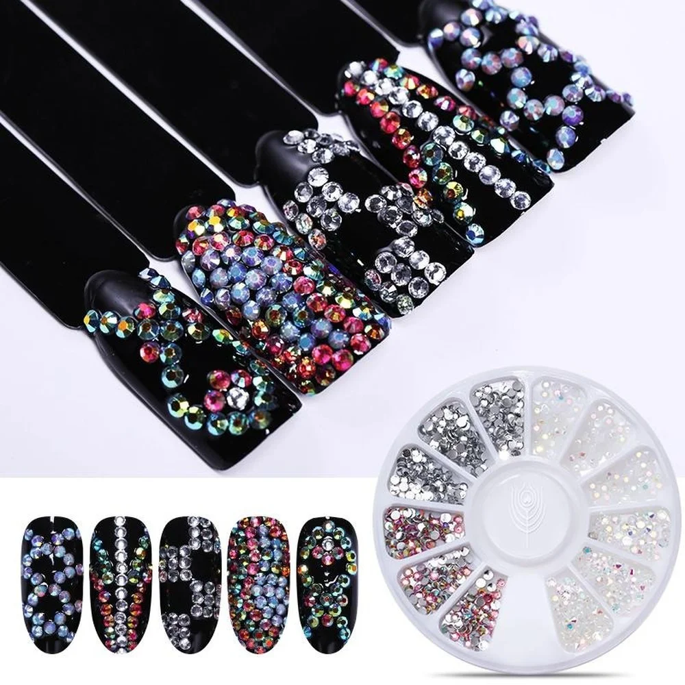 Mélange de biscuits pour ongles, couleur or et argent, cristal coloré, clous, perles 3D, décorations nail art, accessoires en roue