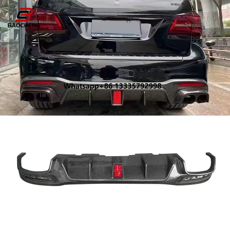 

For Mercedes Benz W166 GLS53 55 63 Carbon Fiber Rear Diffuser Rear Bumper Lip Splitter With Light