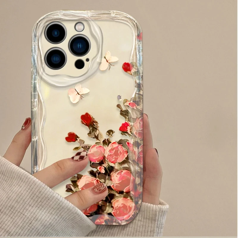 جميلة الزهور ثلاثية الأبعاد واضح قضية الهاتف آيفون 16 16E 15 14 13 12 11 برو ماكس X XS X S ماكس XR SE 2020 SE4 7 8 غطاء سيليكون