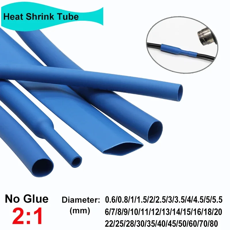 

1/3/5M Blue 2:1 Heat Shrink Tube Dia. 0.6mm ~ 80mm Wire Repair DIY Cable Protector Tubing Heat Shrinkable Sheath Wrap Sleeve