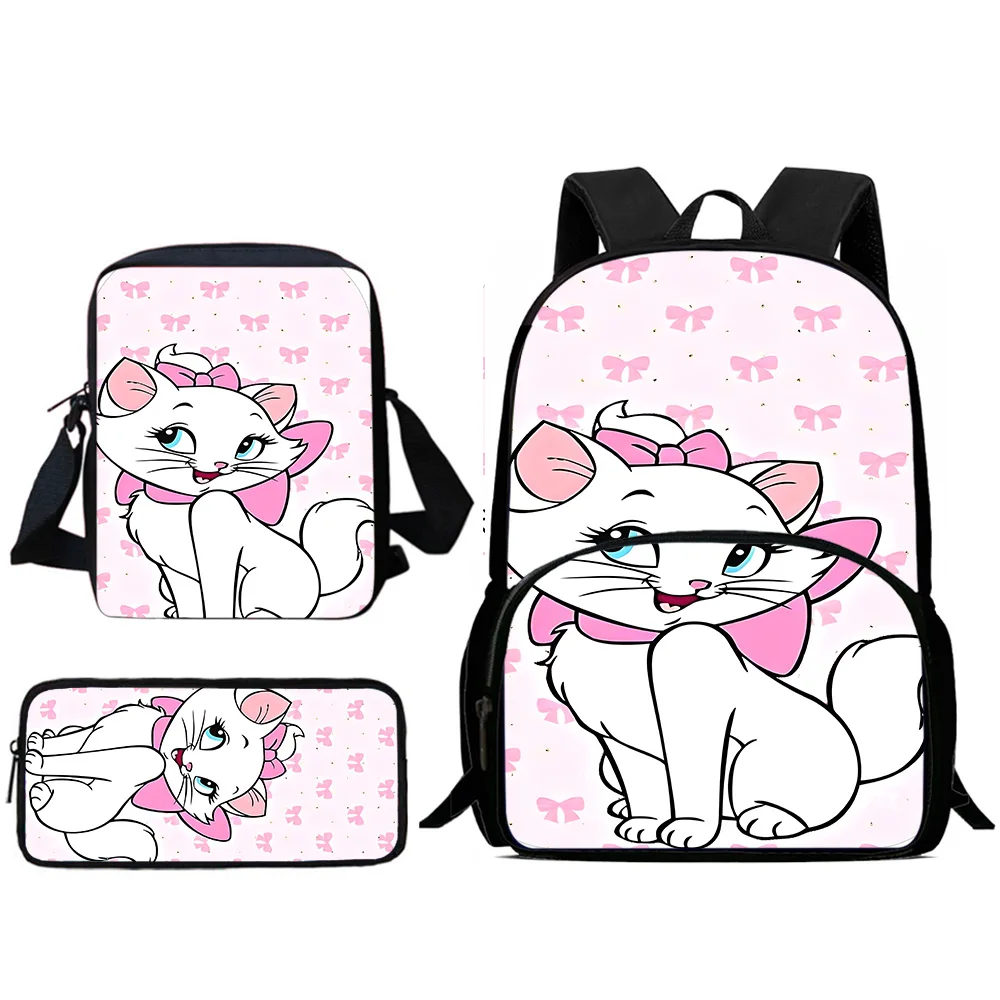 3Pcs Set  Disneys Marie Cat Child Backpacks Shoulder Bag Pencil Case Pupil Large Capacity School Bags for Boys Girls Best Gift