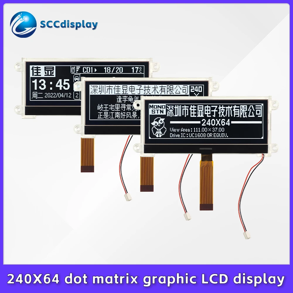 240x64 dot matrix graphic LCD display module SJXD24064A04 COG industrial 24064 display screen supports serial and parallel ports