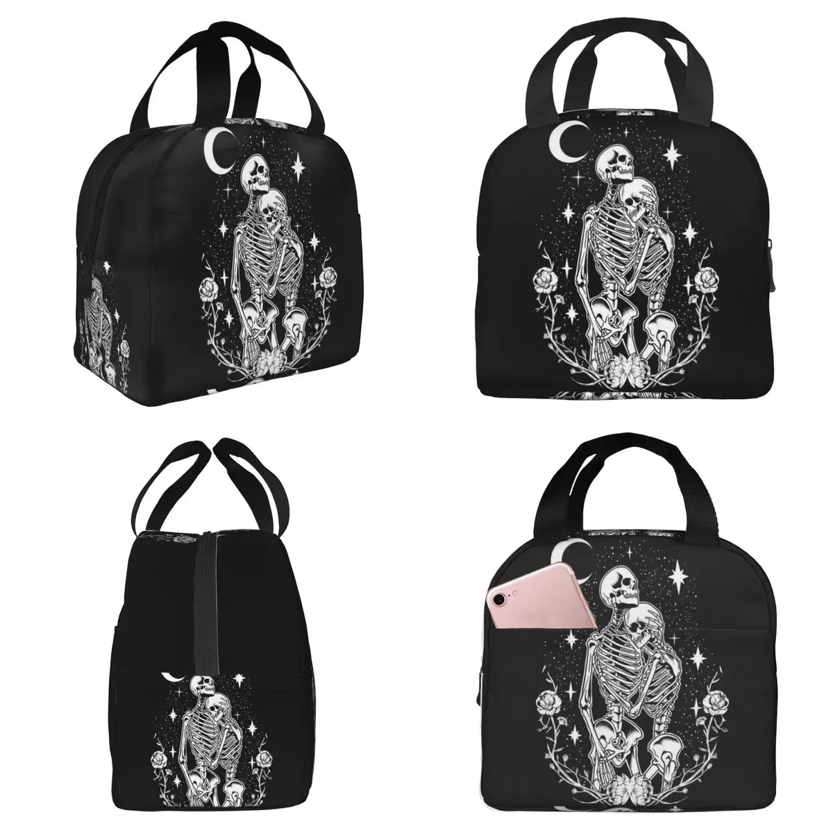 Two Love Skeleton Isolierte Lunchtasche für Damen, Büro-Kühltasche, Thermo-Lebensmittelbox, tragbare Lunchboxen, Behälter