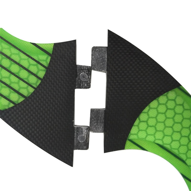 UPSURF FCS Medium/Large Size Surfing Fin Fibreglass Honeycomb With Carbon Double Tabs Surfboard Fin 3pcs/set Green Funboard Fin