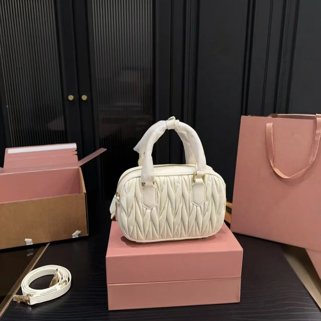 

High-quality Real leather vintage pleated bowling bags women's handbag 2025 commuter Joker shoulder bag Crossbody bags of Women