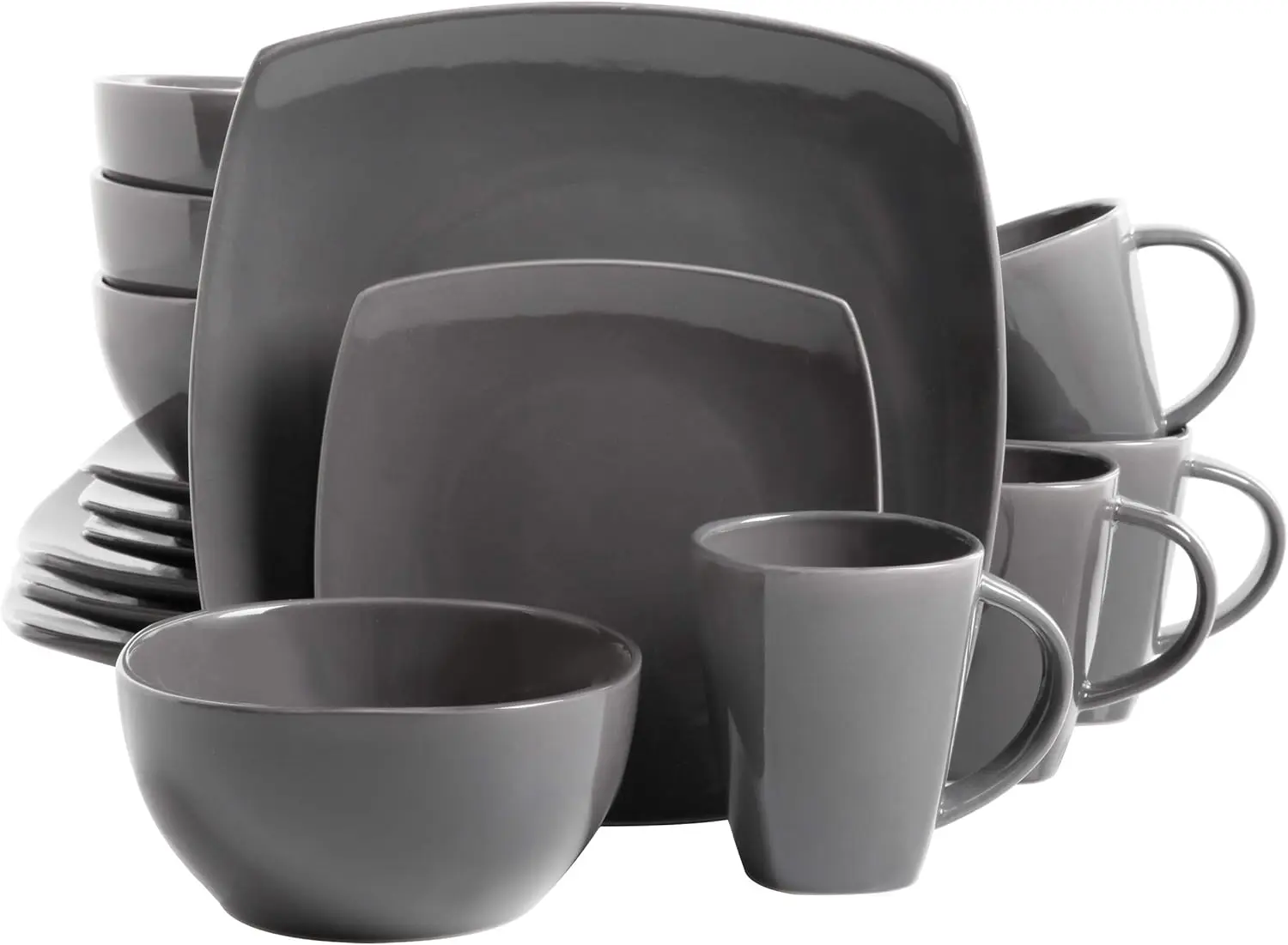 

Soho Lounge Square Reactive Glaze Dinnerware Set, Grey - Service for 4 (16pcs), Durable and Stylish