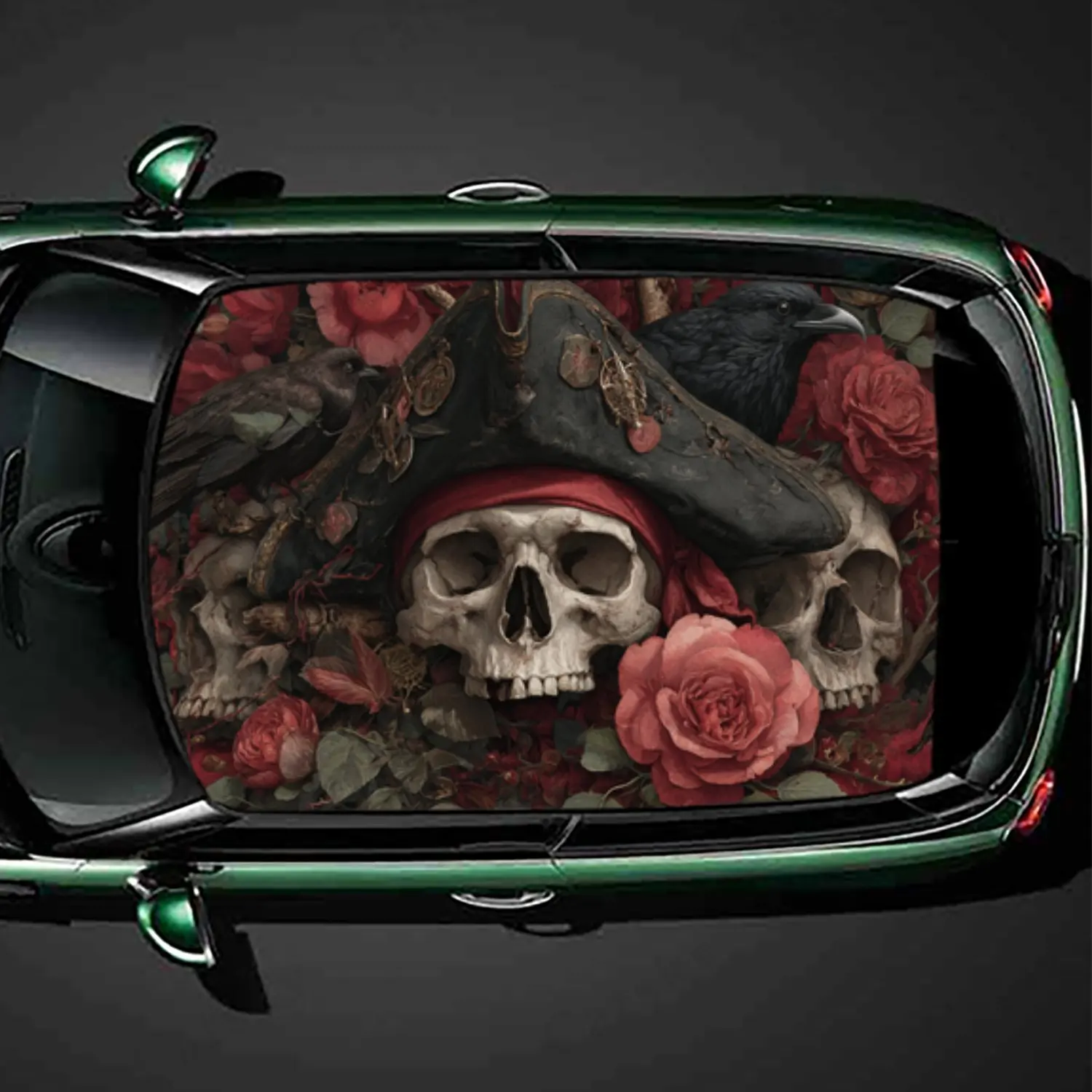 

Rose Surrounded Pirate Skull Car Roof Sticker, PVC Self-Adhesive Waterproof Car vinyl Decal, Car Decoration Protection Stickers,