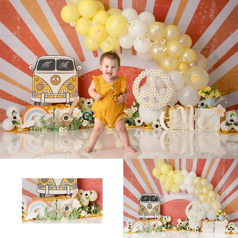 

Daisies Sunshine Bus Backdrops Child Baby Photocall Decors Adult Kids Photo Cake Smash Photo Backgrounds