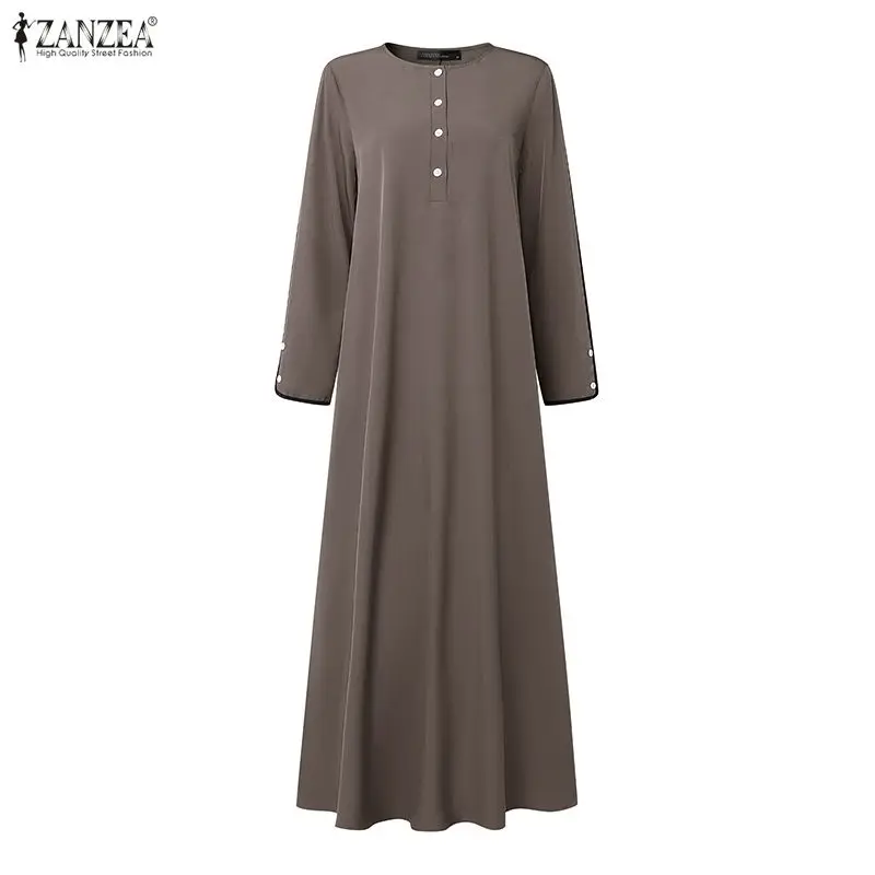 Fashion Muslim Abaya Dress 2026 ZANZEA Ramadan Robe Spring Maxi Long Dress Women O Neck Long Sleeve Sundress Kaftan Eid Dresses