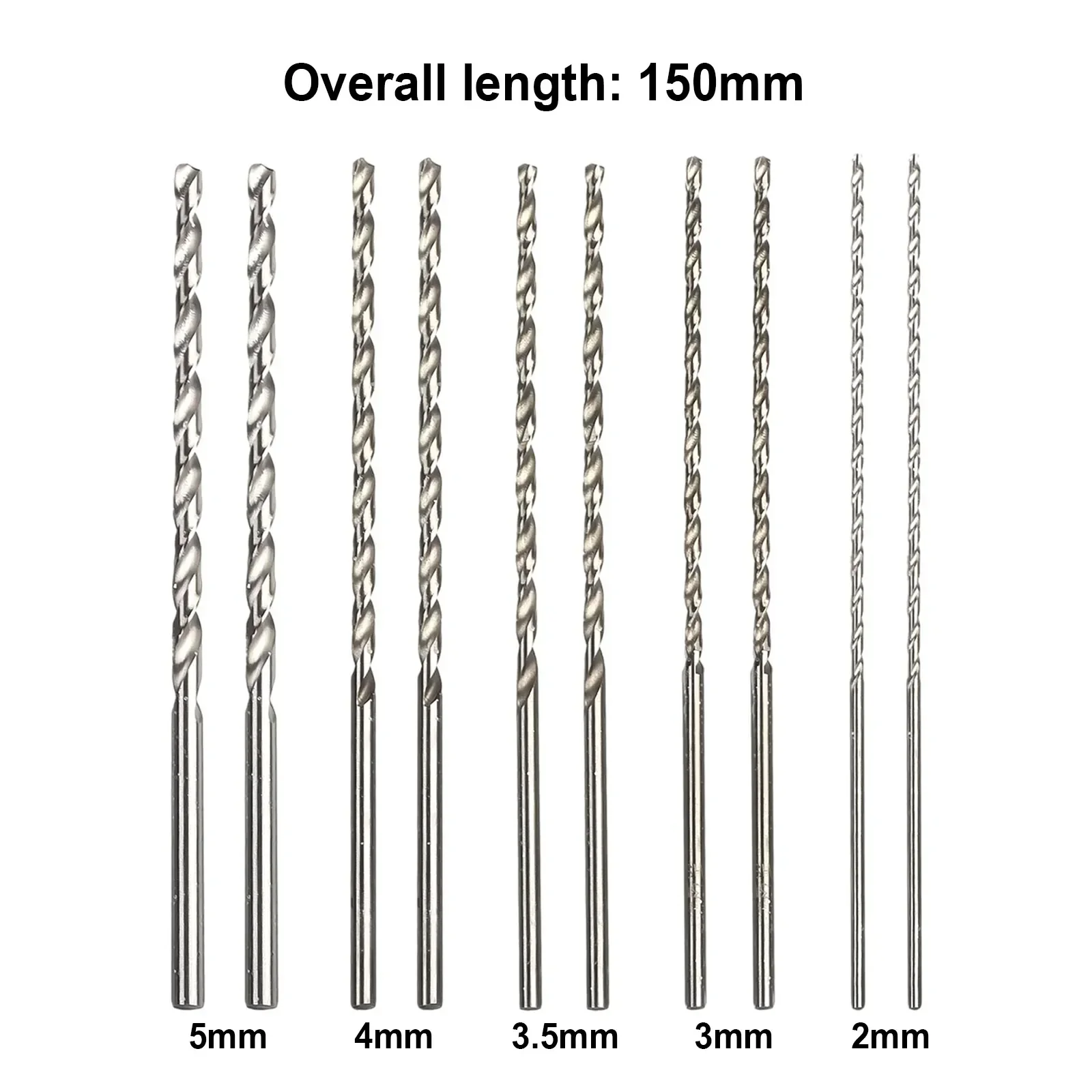 10Pcs 2 /3 /3.5 /4 /5 Mm Length 150mm Extra Long HSS Straight Shank Drill Bit For Wood Aluminum And Plastic Extended Twist-Drill