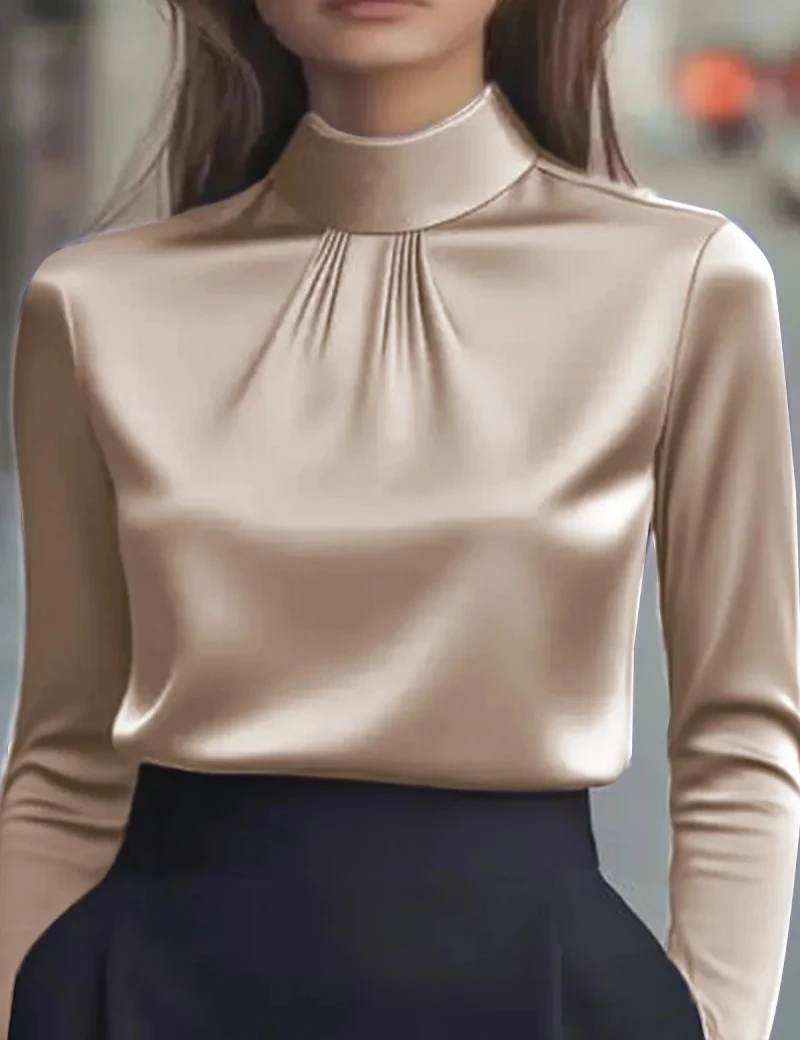

Women's Dressy Blouse Plain Elegant Daily Stylish High Neck Regular Tops