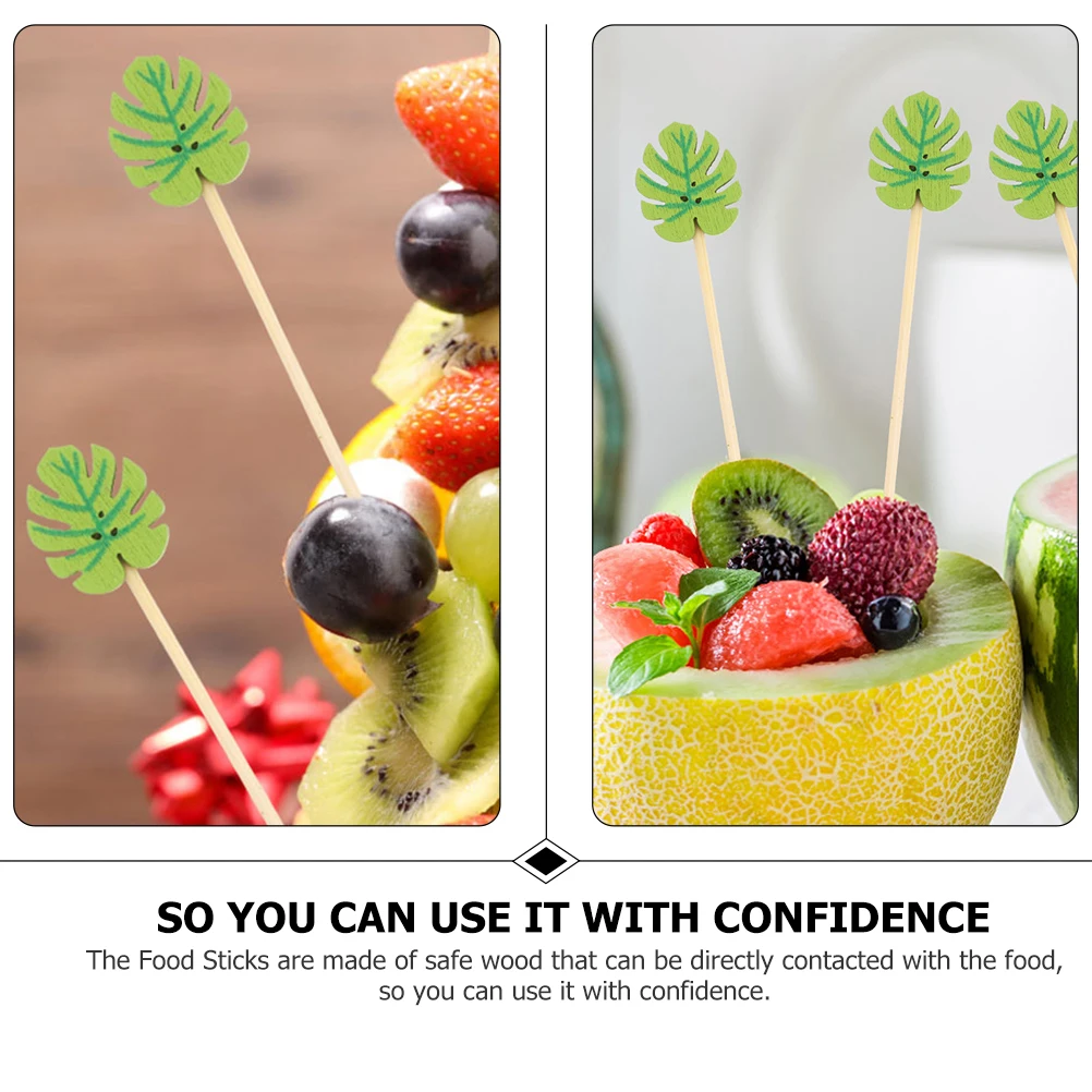 

200 Pcs Fruit Picks BBQ Skewers Food Toothpicks Party Accessories Disposable Wooden Cake naments Leaf Cactus Cocktail Picks
