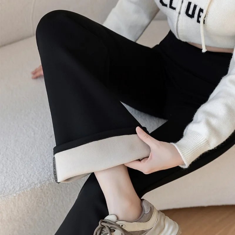 Autumn Winter High Waist Flared Shark Pants Women Adding Velvet and Thicken Leggings Stretchy Hip Liftting Sports Casual Pants