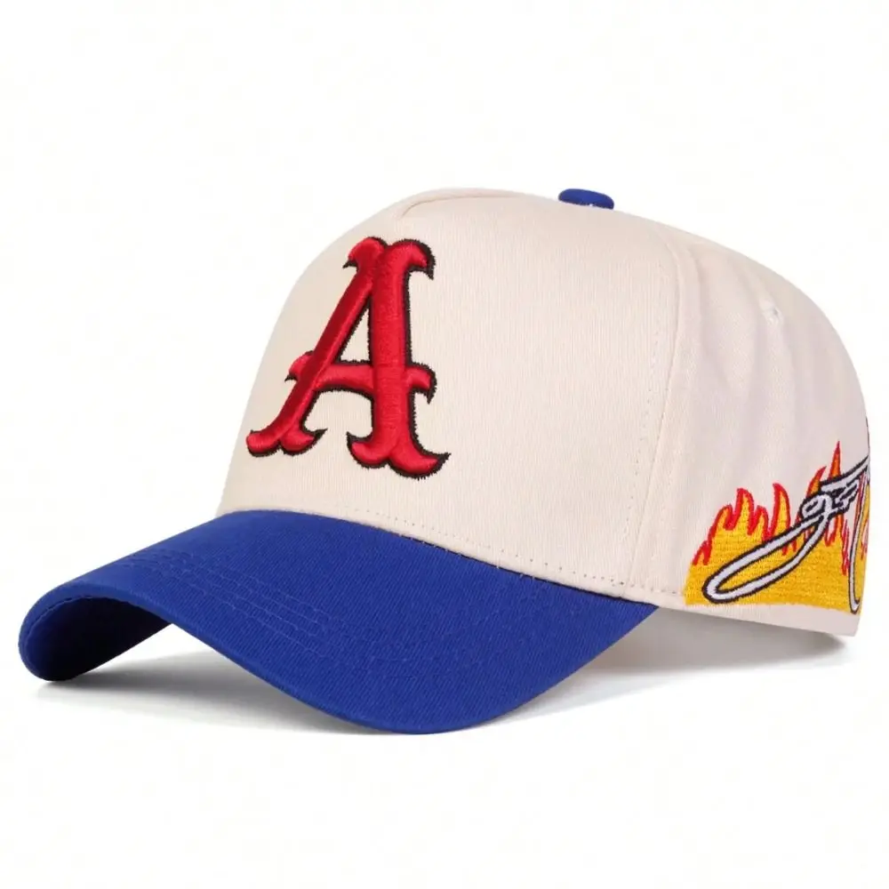 Vintage Flame Baseball Cap Cotton Red Letter A Embroidery Dad Hat Hip-hop Adjustable Streetwear Cap For Men Women