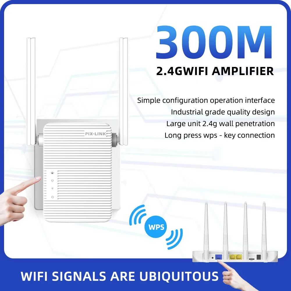 PIX-LINK-WR13B répéteur WiFi 300Mbps, routeur WiFi sans fil, prolongateur de portée, amplificateur de signal, pont point d'accès pour le bureau à domicile