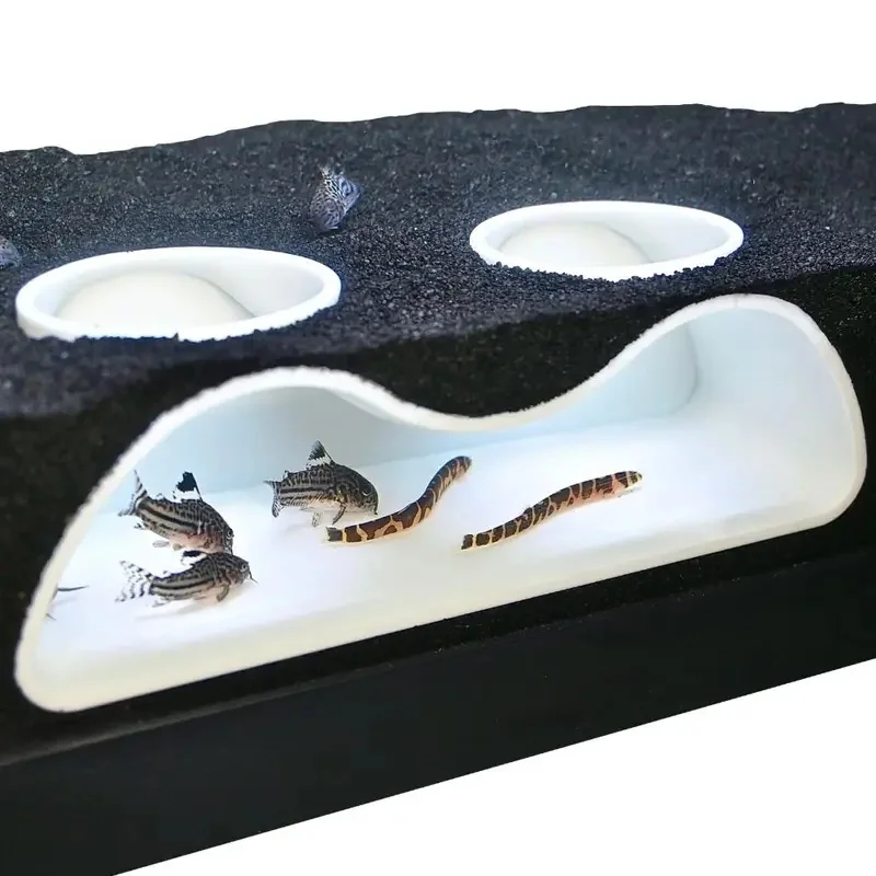 1Pcs Multifunctional Two Holes Underground Aquarium Tunnel Curved Gravel Substrate Cave Fish Hiding Shelter Reptile Hideout Orna