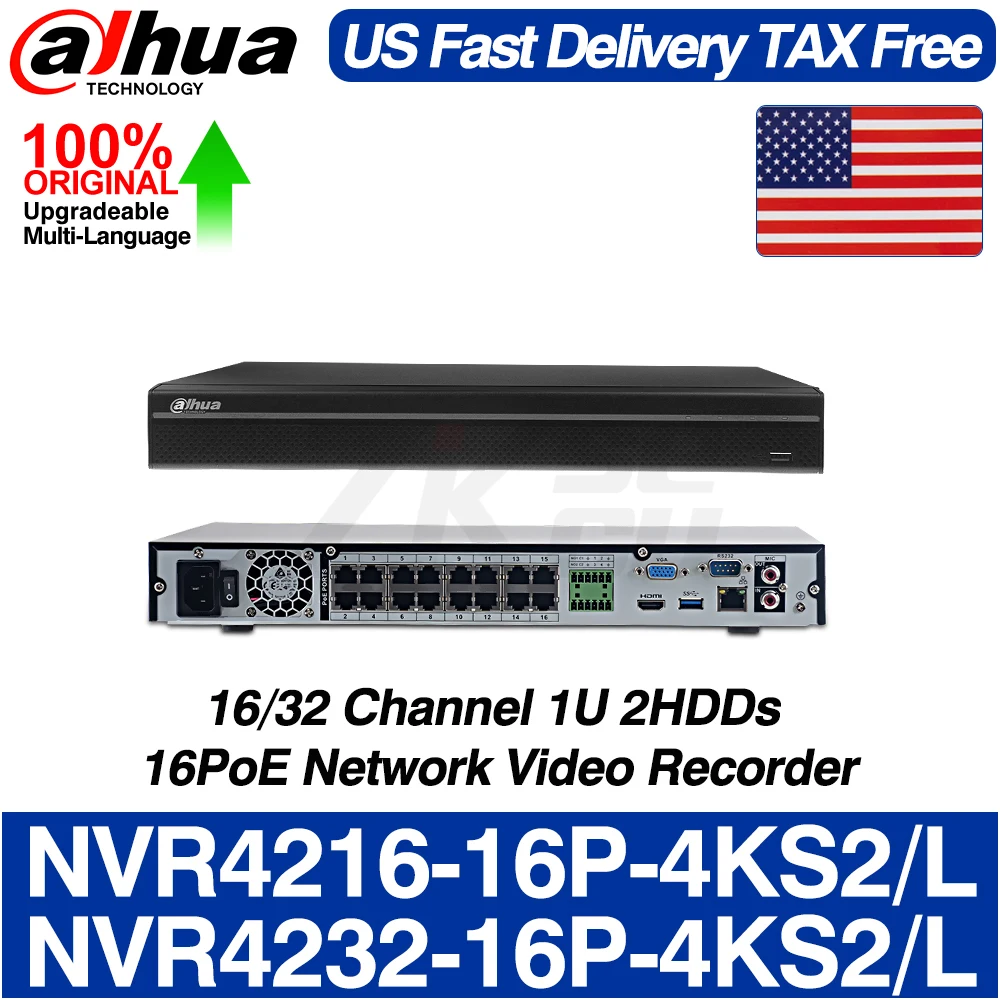 

Dahua NVR4216-16P-4KS2/L NVR4232-16P-4KS2/L 16/32 Channel 1U 2HDDs 16PoE Network Video Recorder 8MP 4K Smart H.265 Alarm Audio