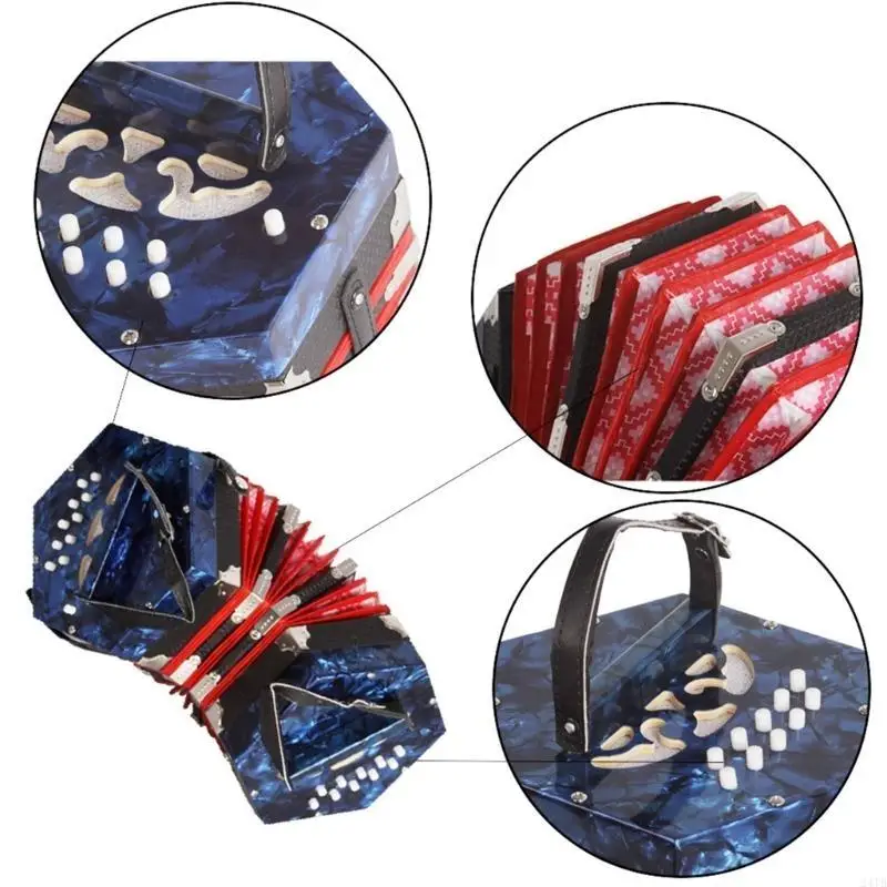 Portable Hexagon Accordion with 20 Keys and 40 Lightweight Professional Concertina Accordion Music Instrument