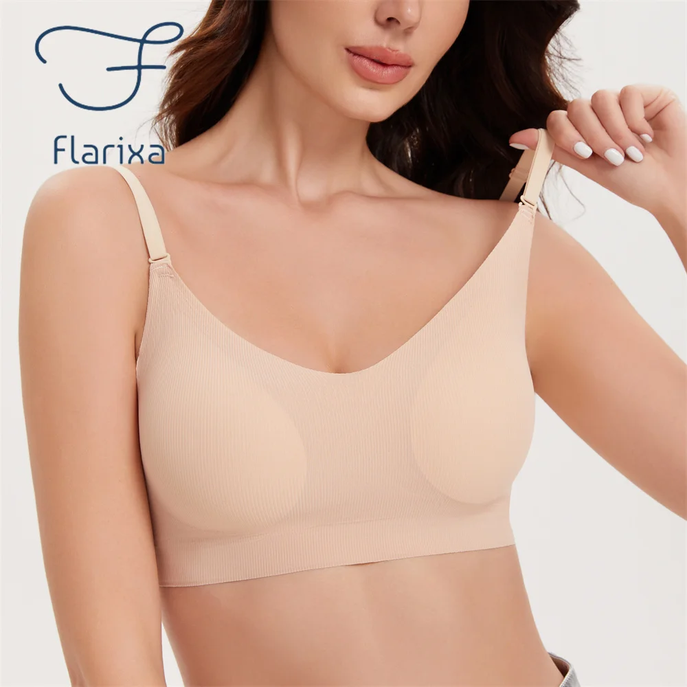 Flarixa Seamless Low Back Bra Support Multiway Wireless Backless Halter Padded Bralette Lifting Straps Convertible Bras