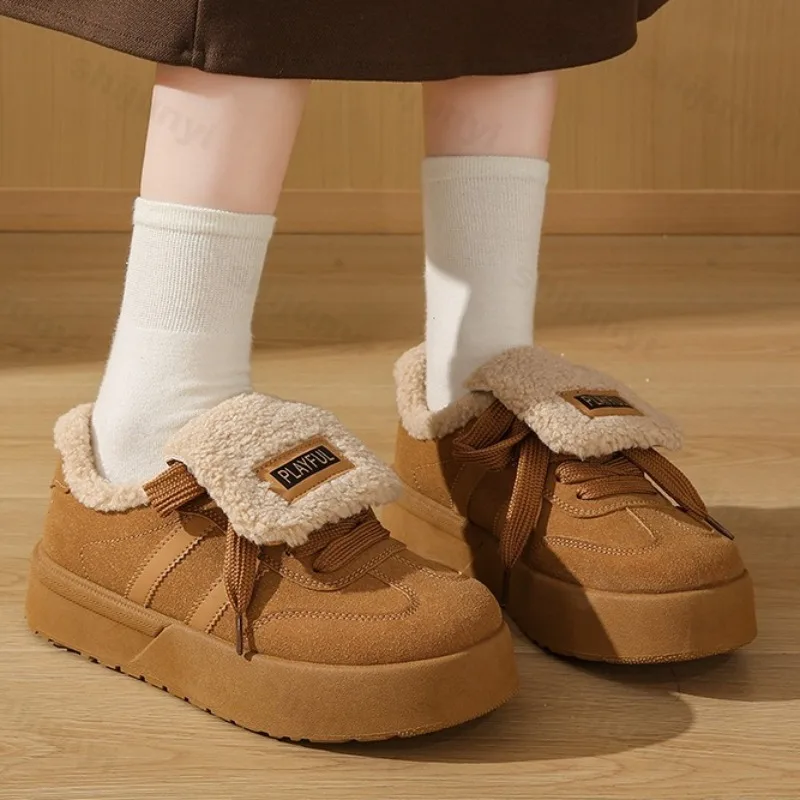 

2025 Warm Vintage Thickern Warm Low Top Casual Sports Shoes Fro Women Fashion Versatile Plush Comofratble Chunky Cotton Sneakers