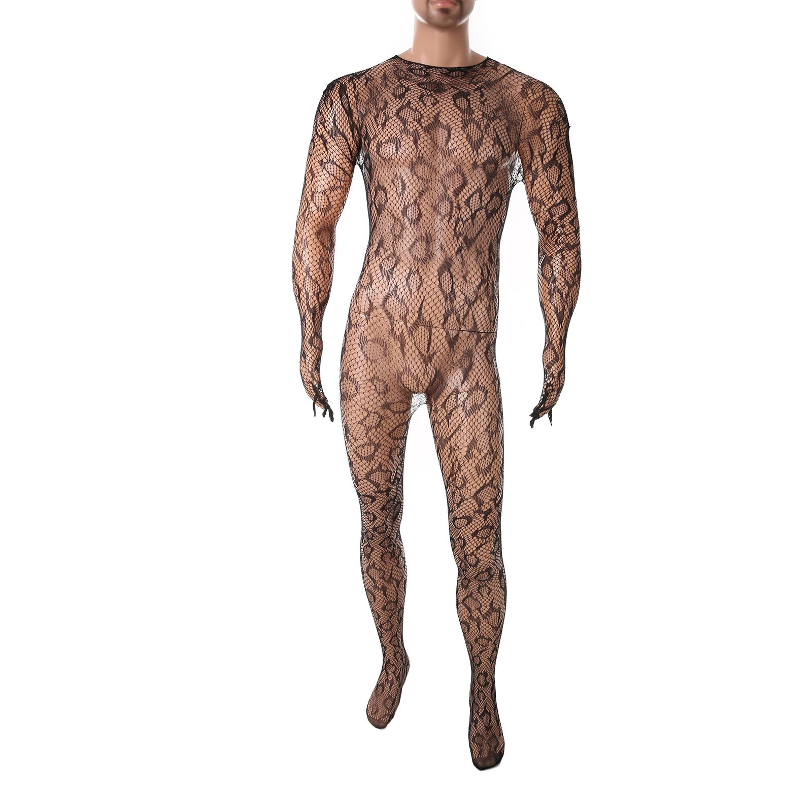 

Sexy Bodystocking Men Jumpsuit Erotic Lingerie Lace Fishnet Pantyhose Body Stockings Transparent Leopard Crossdressing Underwear