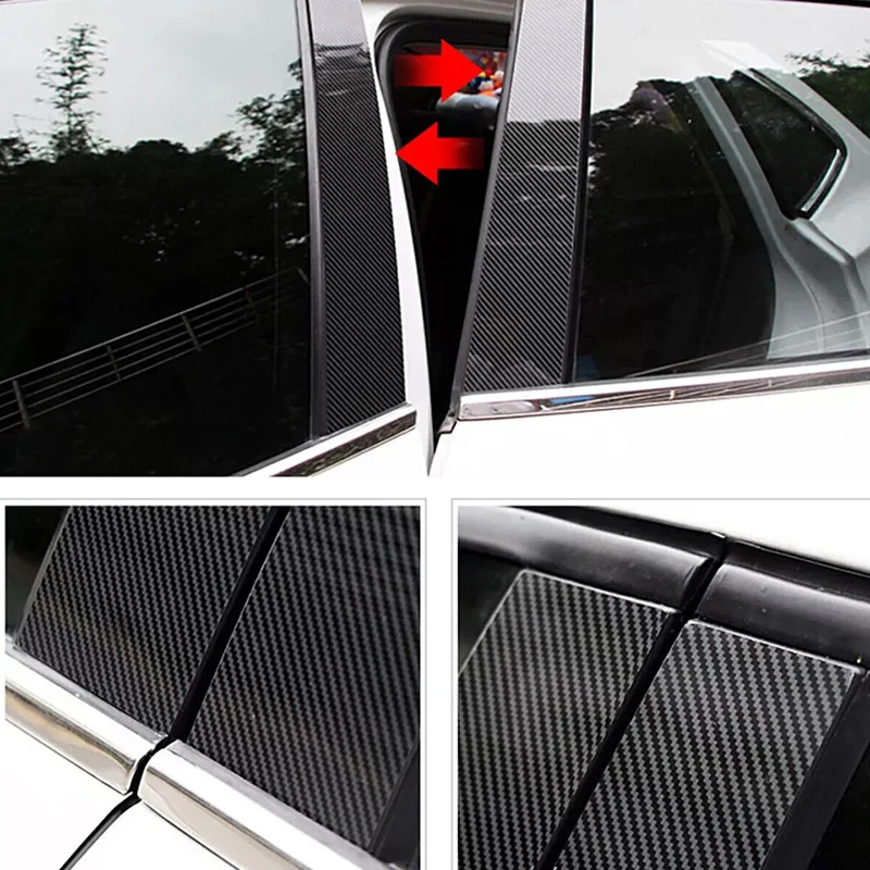 6Pcs/set Carbon Fiber Car BC Pillar Sticker Sporty Exterior Door Window Column Trim Wrap Cover for Hyundai IX35 Tucson 2010-2015