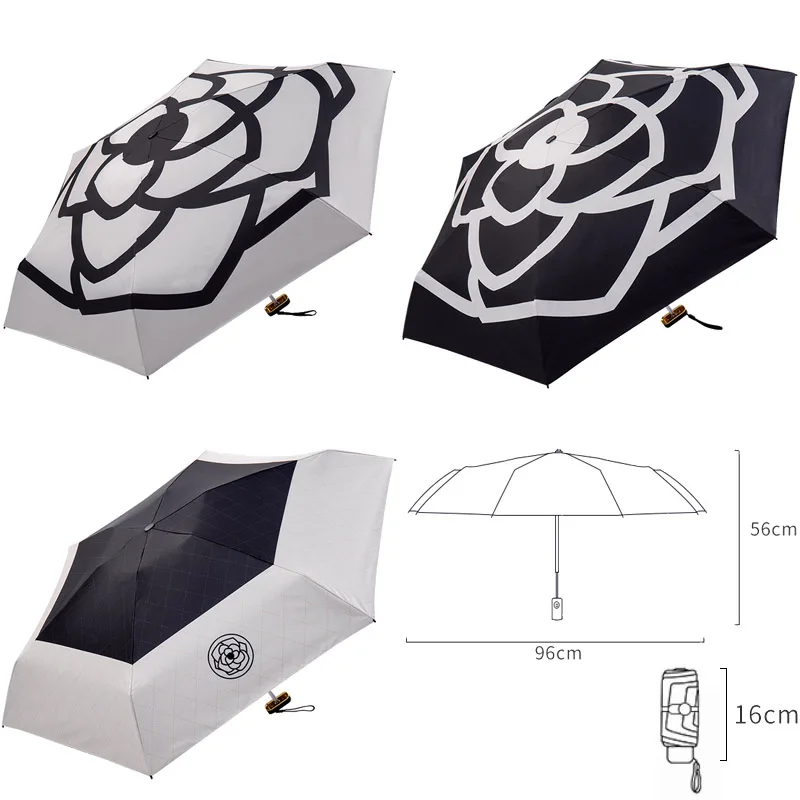 5 Folding Women Sun Parasol Brand Camellia Wind Resistant Compact Male Portable Travel Rain Umbrellas Flat Small Sunshade