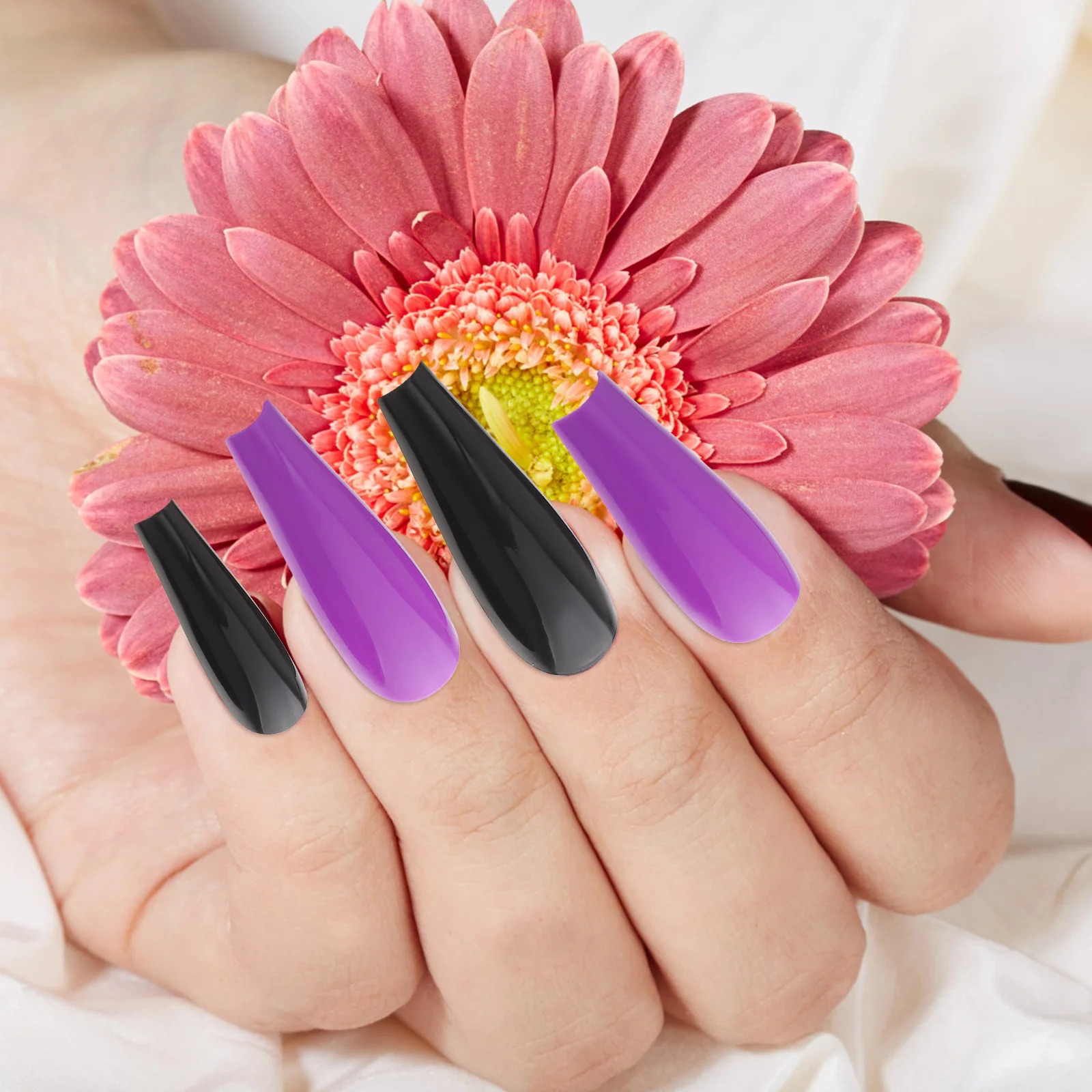 

Matte Shiny Press On Fake Nails Solid Color Long Ballerina Full Cover Nail Tips For Women Diy False Nail Art Manicure