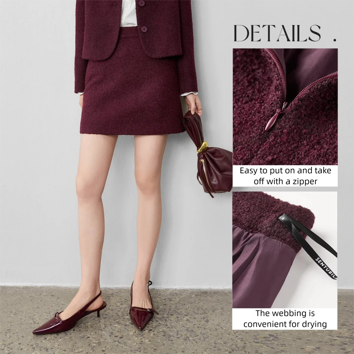 SENTUBILA femmes automne hiver jupe élégante poche a-ligne jupe courte 2025 nouvelle Simple solide jupe femmes vêtements 153QA3202