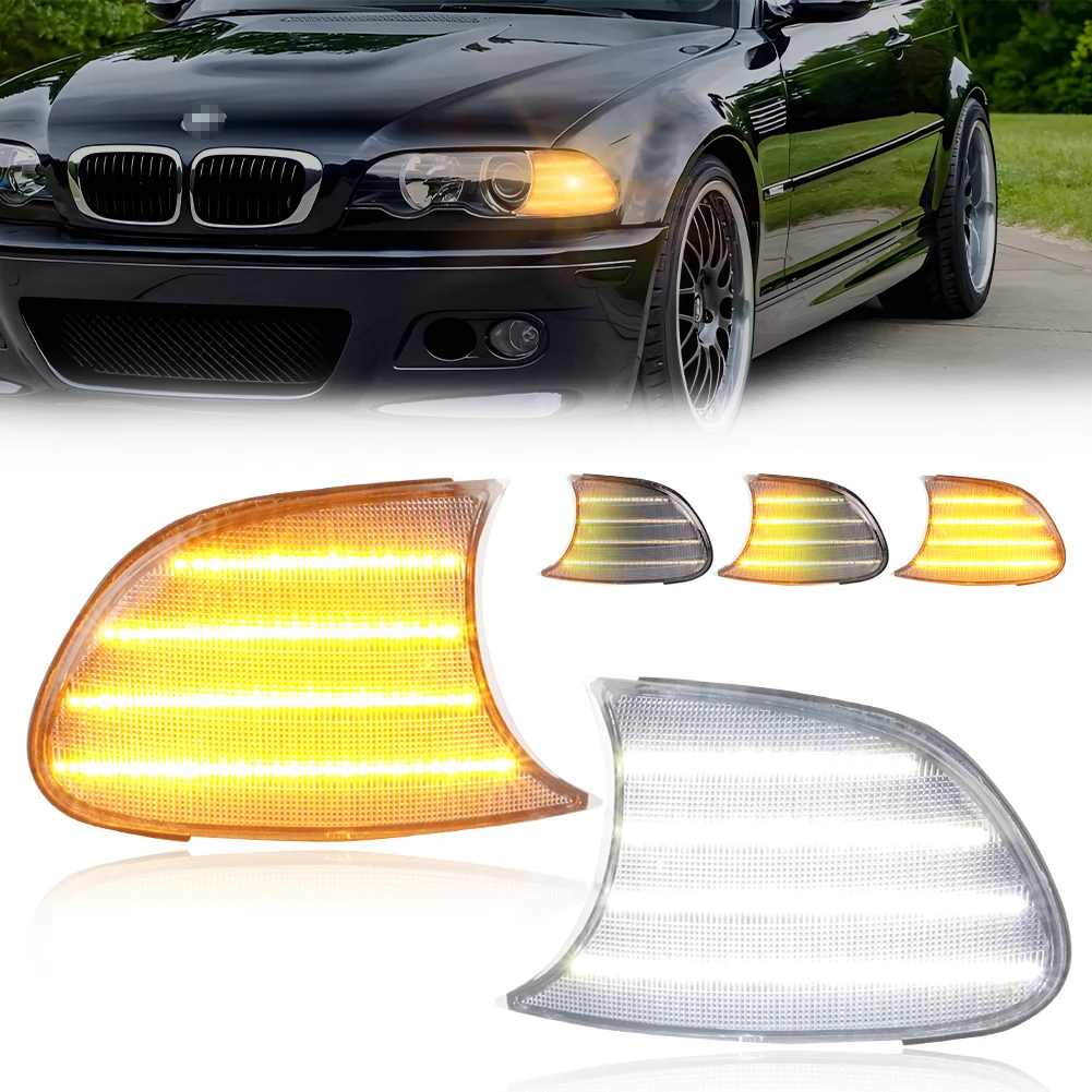 

2X передний угловой парковочный фонарь указателя поворота, боковой габаритный фонарь DRL со светодиодной подсветкой для BMW 2000 2001 года 323Ci/325Ci/328Ci/330Ci/M3