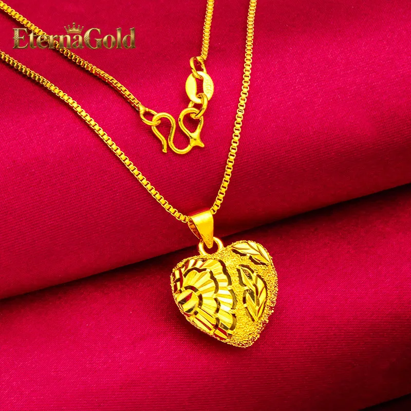 

EternaGold Heart Hollow Necklace Women 24K Gold AU999 - Dainty understated, luxury 24K, matches sweaters & dresses