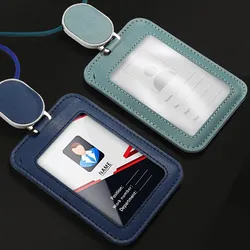 Horizontal and Vertical Dual Use Card Holder with Retractable Badge Reel Easy to Pull Buckle Lanyard Employee Work Id Cases