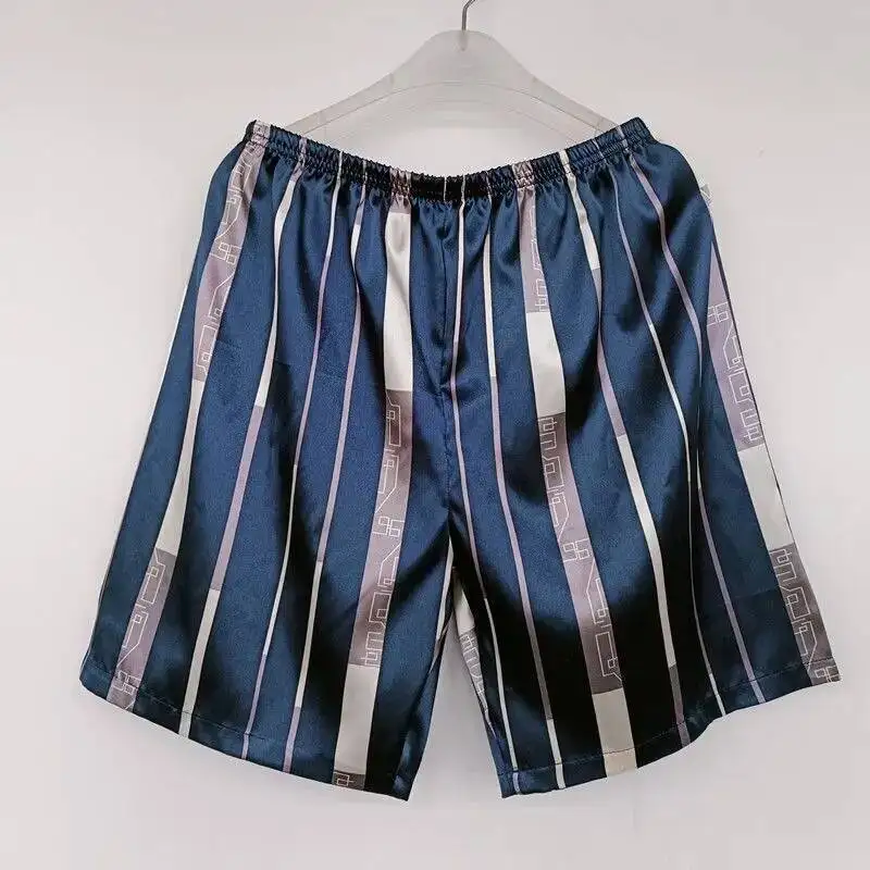 الذكور زائد حجم عارضة النوم قيعان الصيف لامعة طباعة الساتان الرجال السراويل الملابس الداخلية