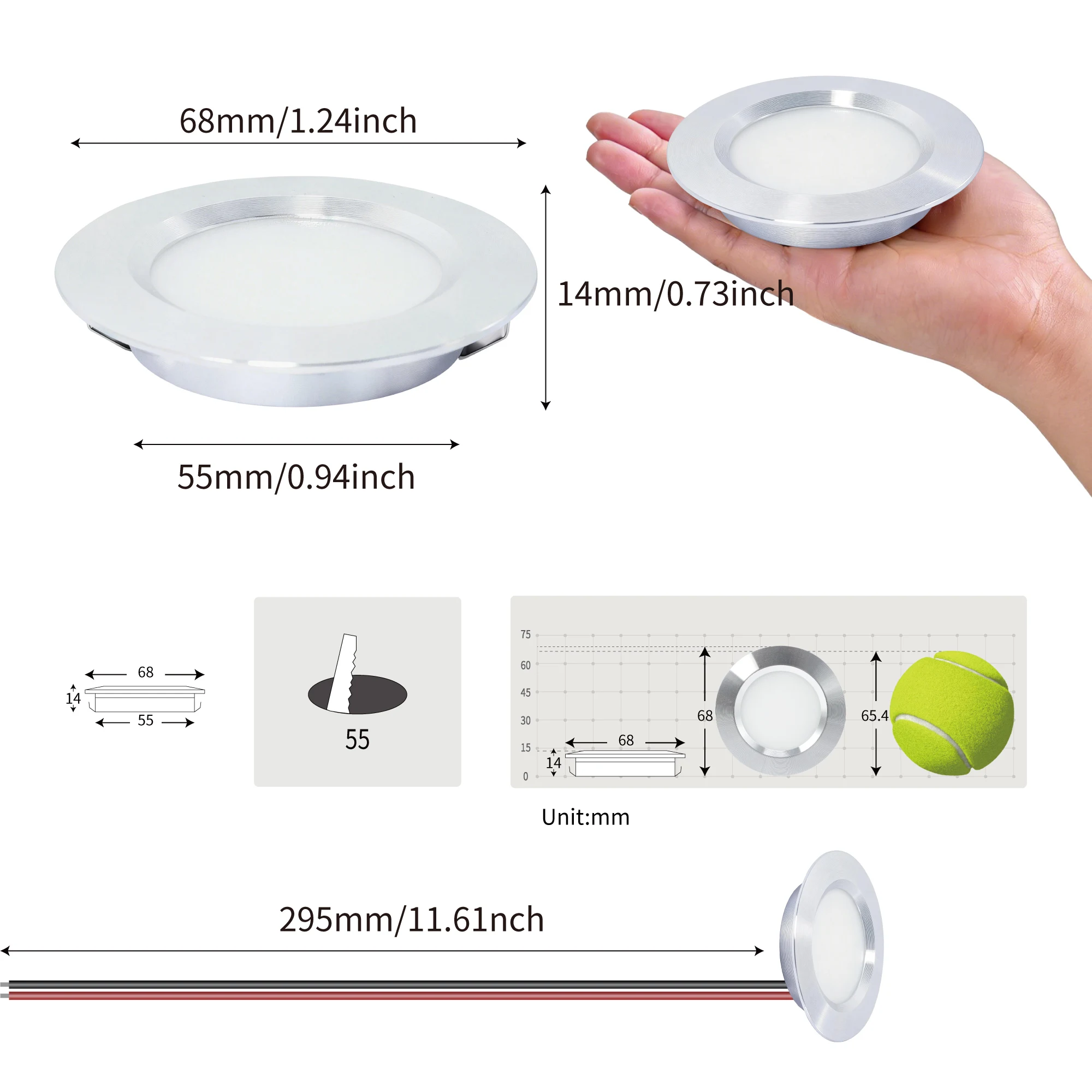 Mini LED Down Light Round Simple Ultra Slim Dimmable Recessed Ceiling 3W Spotlight Cabinet Showcase Boat Indoor Lighting 1Driver
