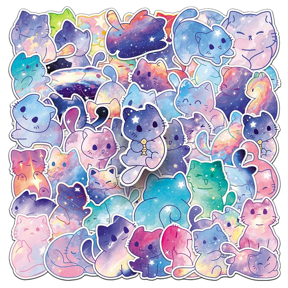 50/100 pçs bonito céu estrelado gato pvc adesivo estético chidlren papelaria decoração scrapbooking material escolar para crianças