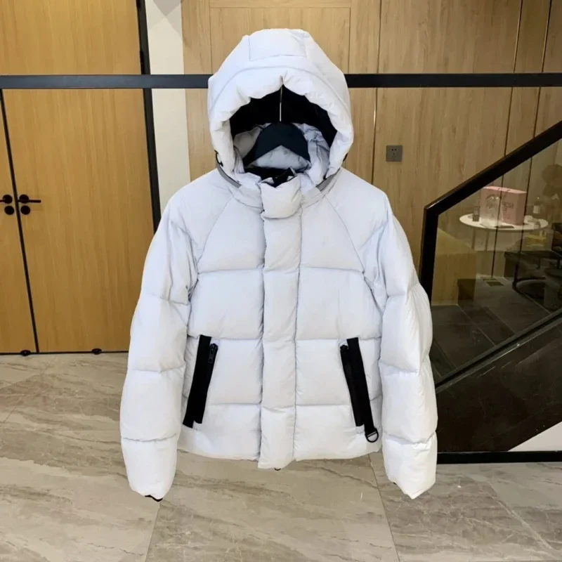 Canon * A Go * SE màu rắn Windproof Crop nóc Áo Khoác Unisex mùa đông dày ngắn phong cách 90% Trắng ngỗng xuống áo khoác womans Áo khoác