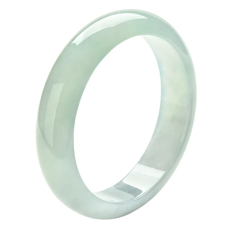 Natural Burmese Old Mine Bracelet, -Waxy Type with Flower Pattern, Green- Ice White Moonlight Jadeite, Regular C