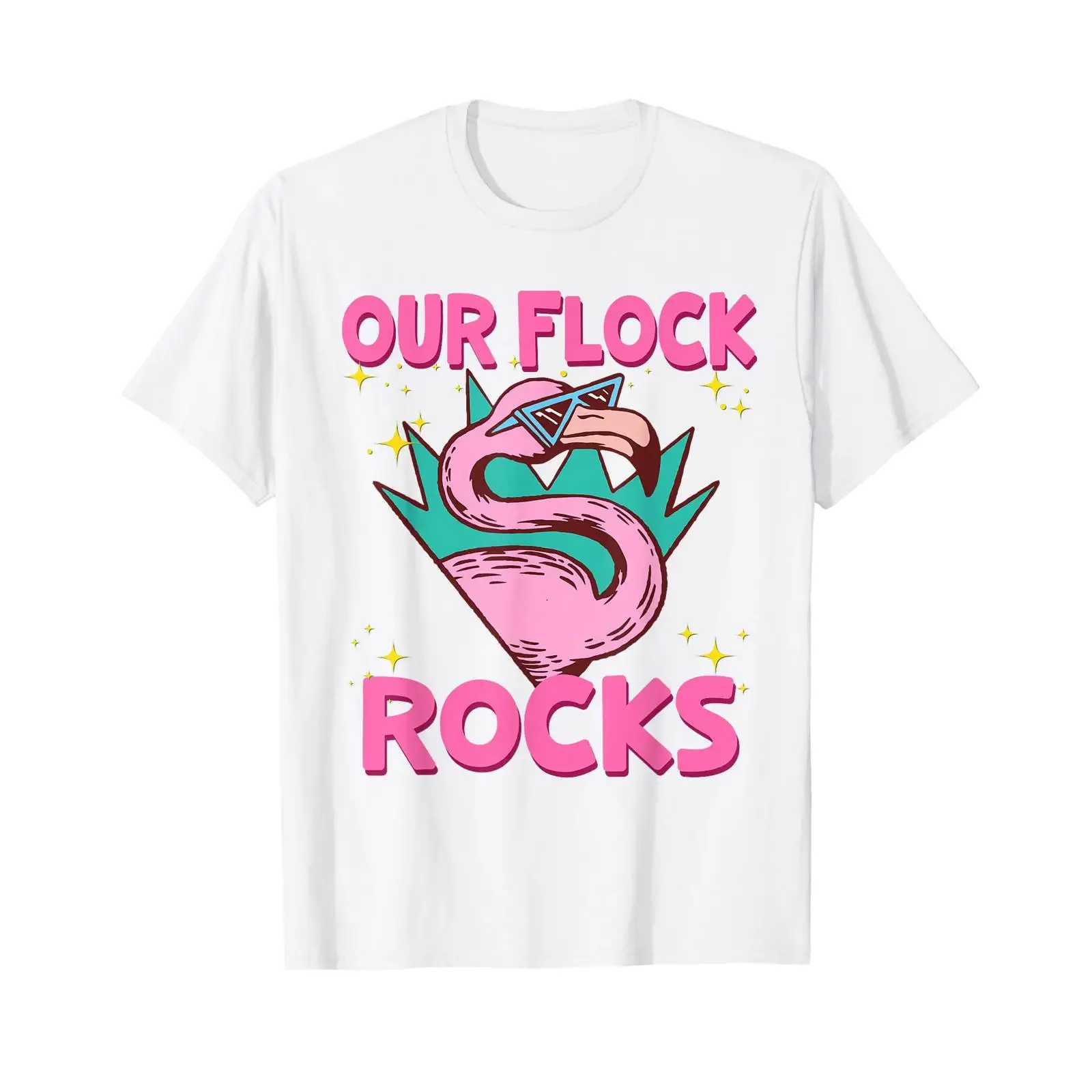 Our Flock Rocks Flamingo Matching Family Vacation Group T Shirt vintage Washed Unisex Stretched Top For Everyday Wear Casual