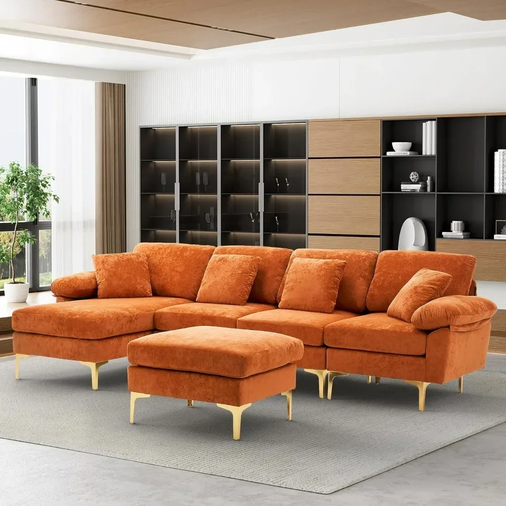 

U-Shaped Sectional Sofa Couch, 4 Seat Sofa Set for Living Room, Convertible L-Shaped Velvet Couch Set with Chaise Lounge,Ottoman